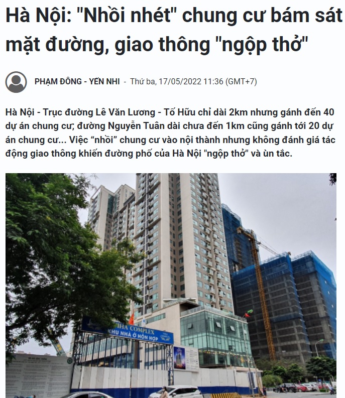 越南房地產投資與出租 | 河內市部分地區公寓密度過高，基礎建設已經負荷不了